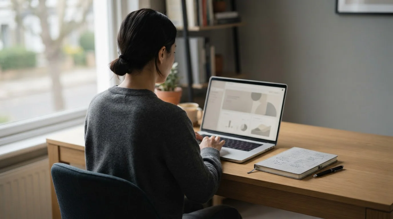 Person plant Sportwetten-Strategie mit 20-Euro-Budget am Laptop