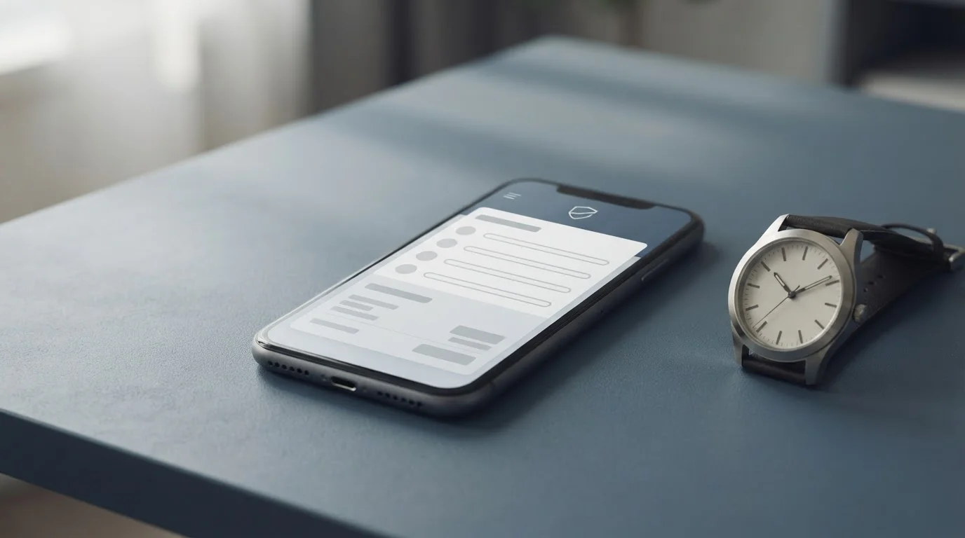 Smartphone mit Banking-App und Uhr symbolisieren Überweisungsdauer
