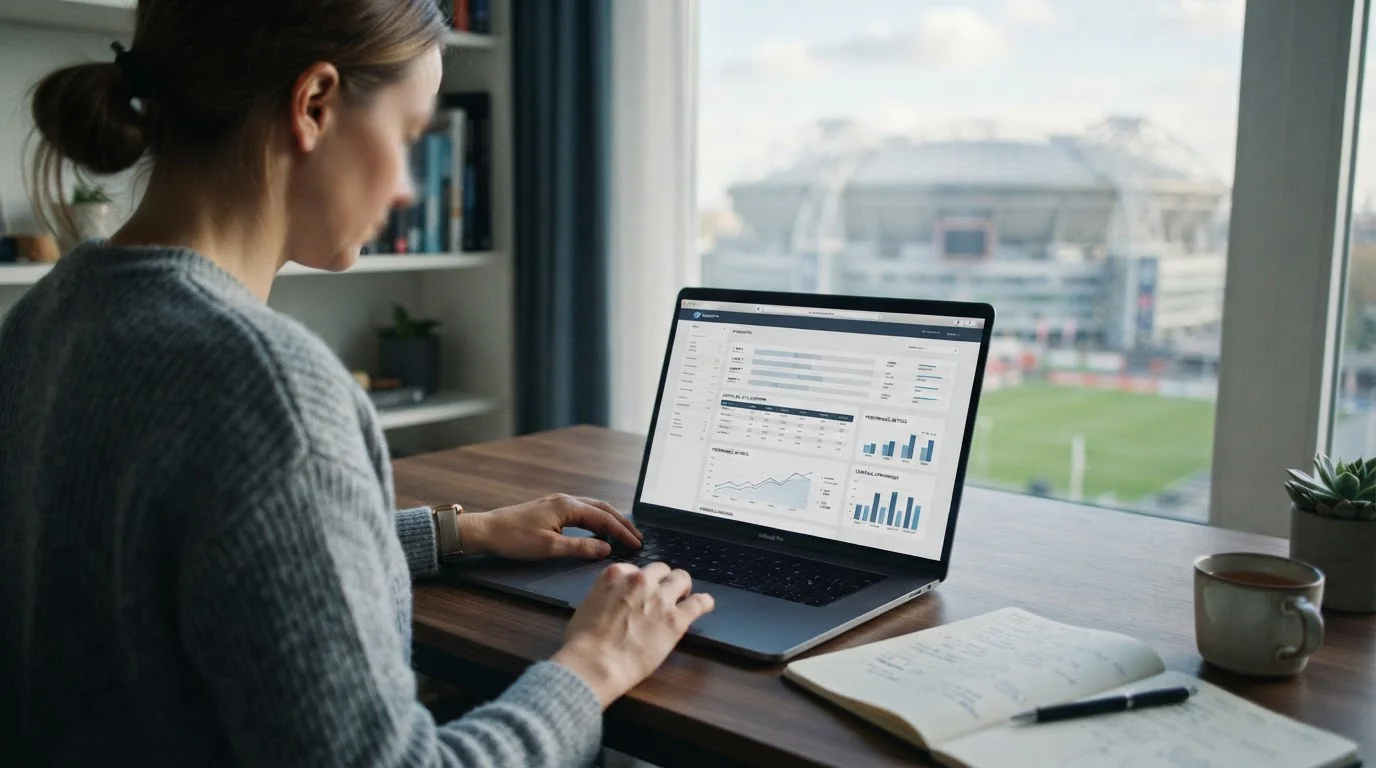 Laptop zeigt neutrales Wettvergleichsportal mit Eredivisie-Statistiken im Hintergrund
