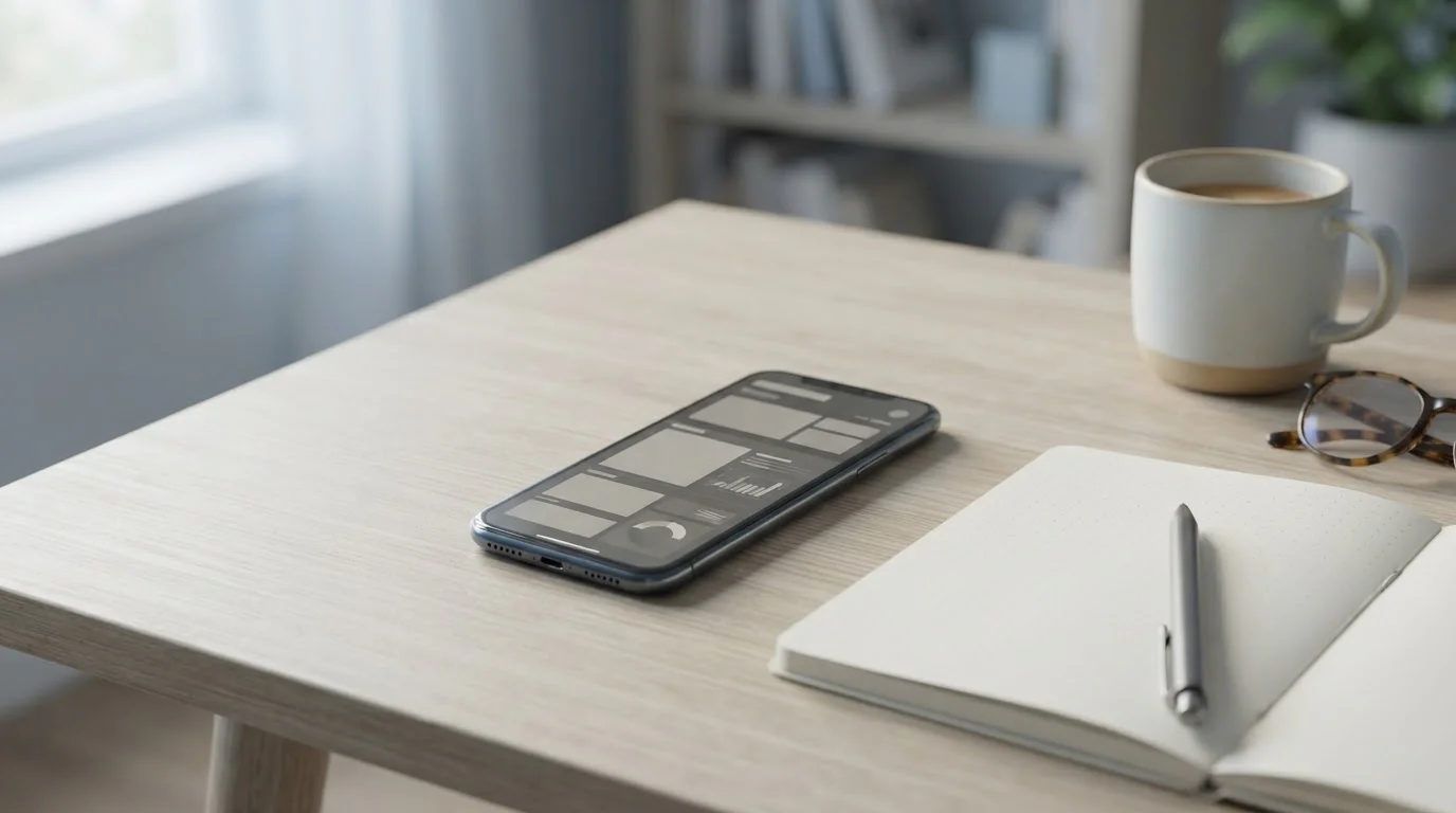 Smartphone auf einem Schreibtisch neben Notizblock als Sinnbild für mobile Wettanbieter in Deutschland