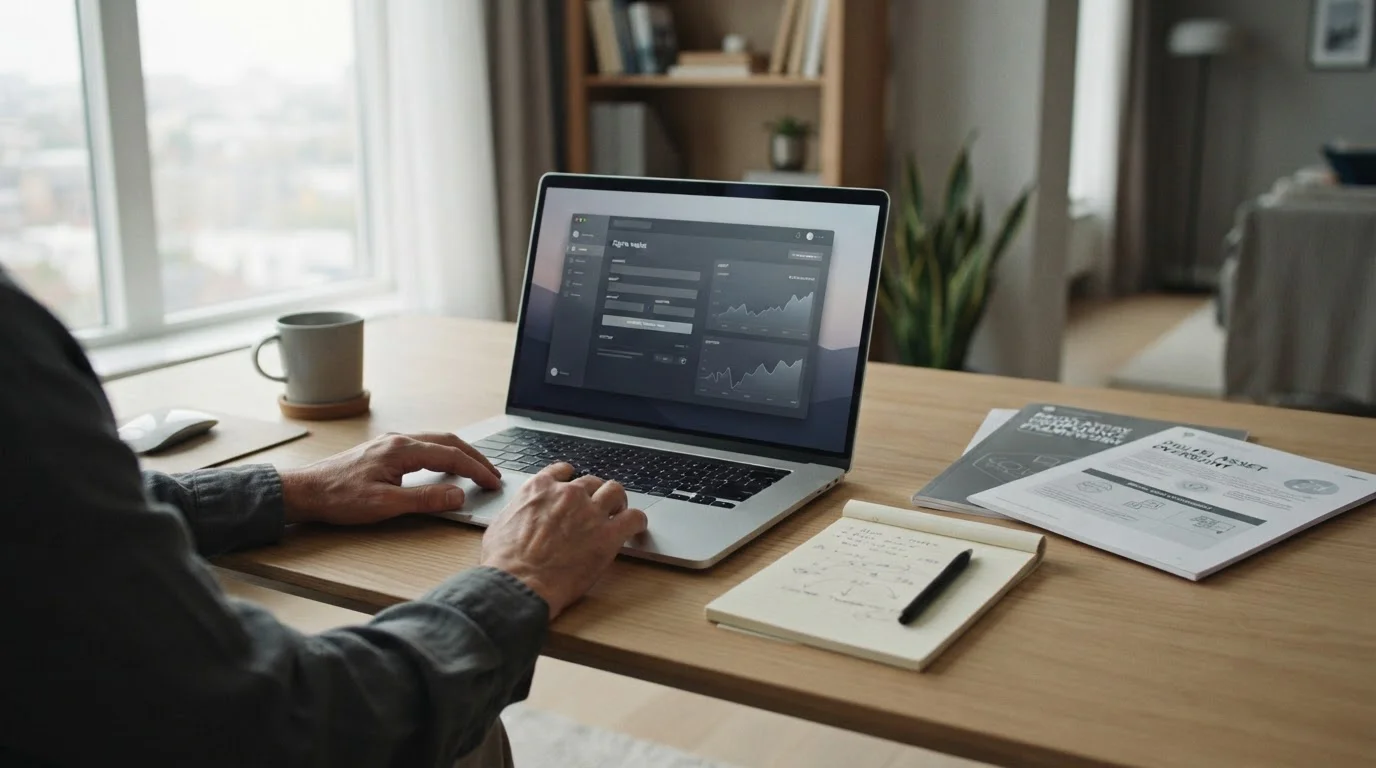 Laptop mit Krypto-Wallet-Interface und Dokumenten zur rechtlichen Einordnung von Wettanbietern