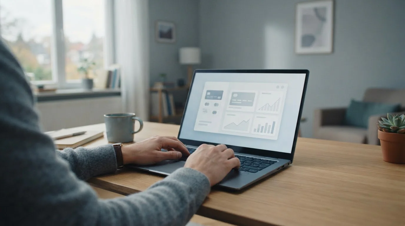 Moderne Online-Banking-Oberfläche auf Laptop zeigt deutsche Zahlungsmethoden wie Sofortüberweisung und Giropay