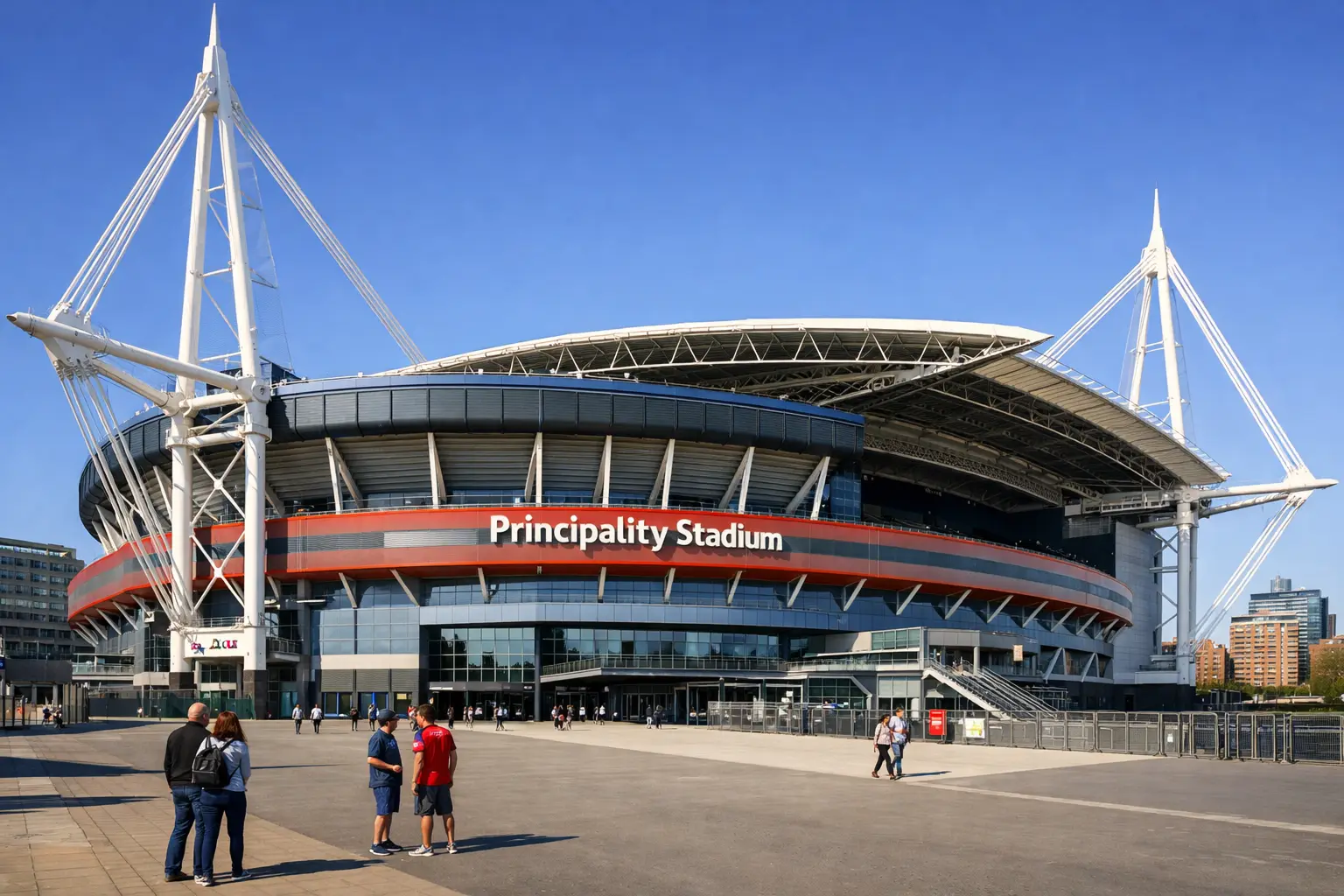 Principality Stadium Cardiff mit geschlossenem Dach von aussen