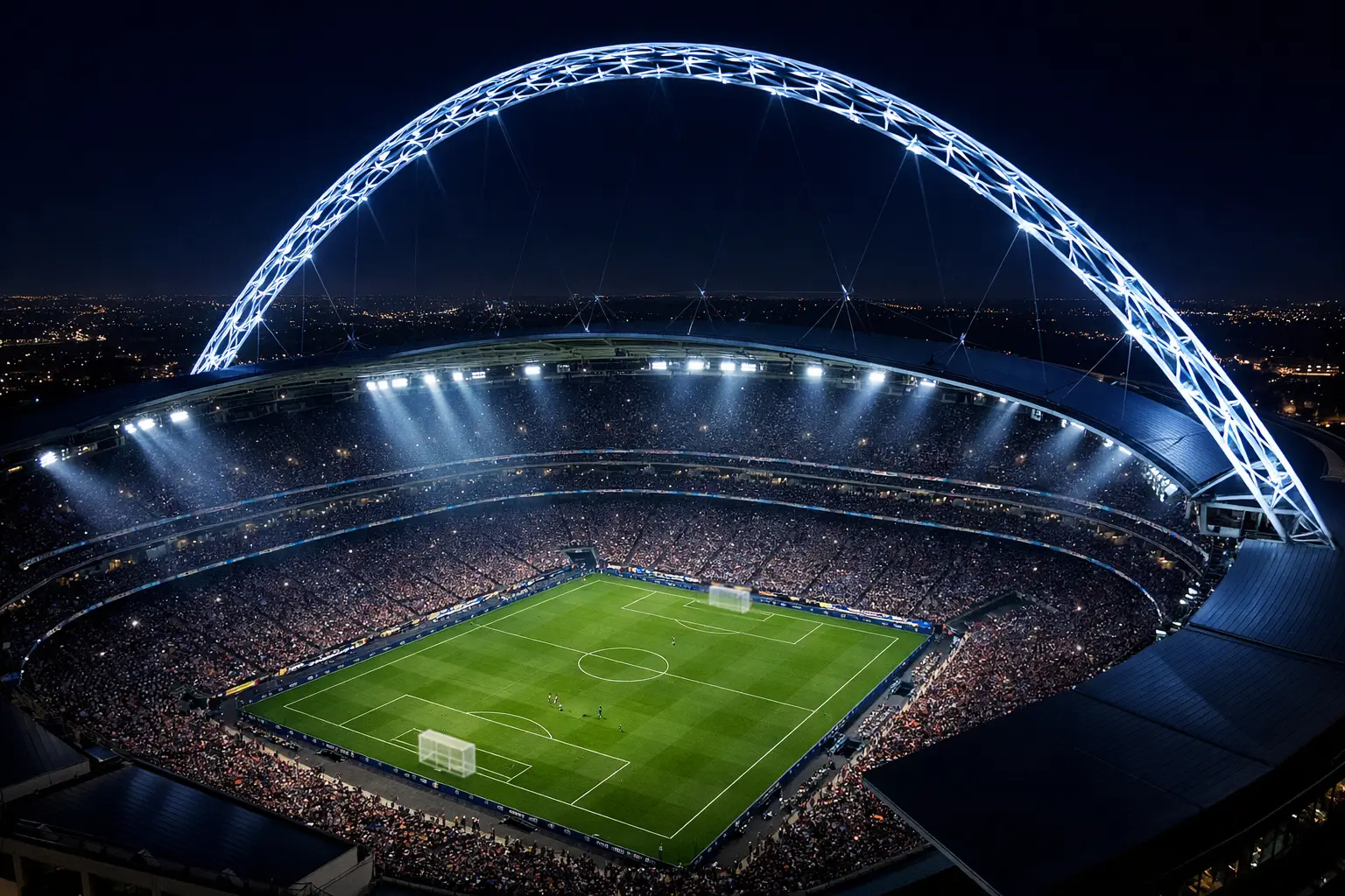Wembley-Stadion bei Flutlicht während eines EM-Spiels