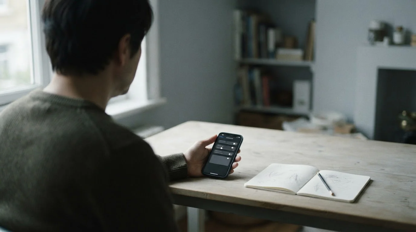 Person am Schreibtisch setzt still ein Limit in einer neutralen Smartphone-Oberfläche