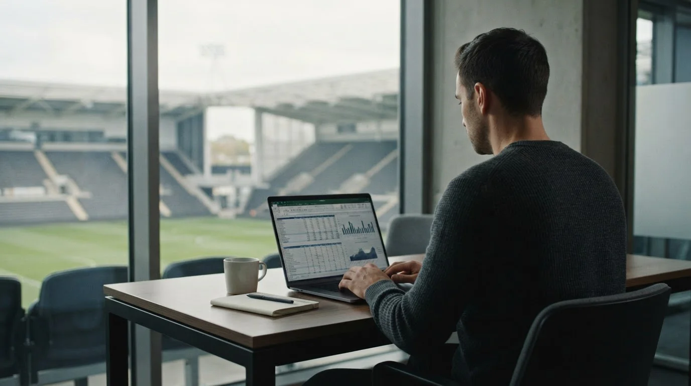 Fußballstadion und Laptop mit Wettquoten-Vergleich für La Liga
