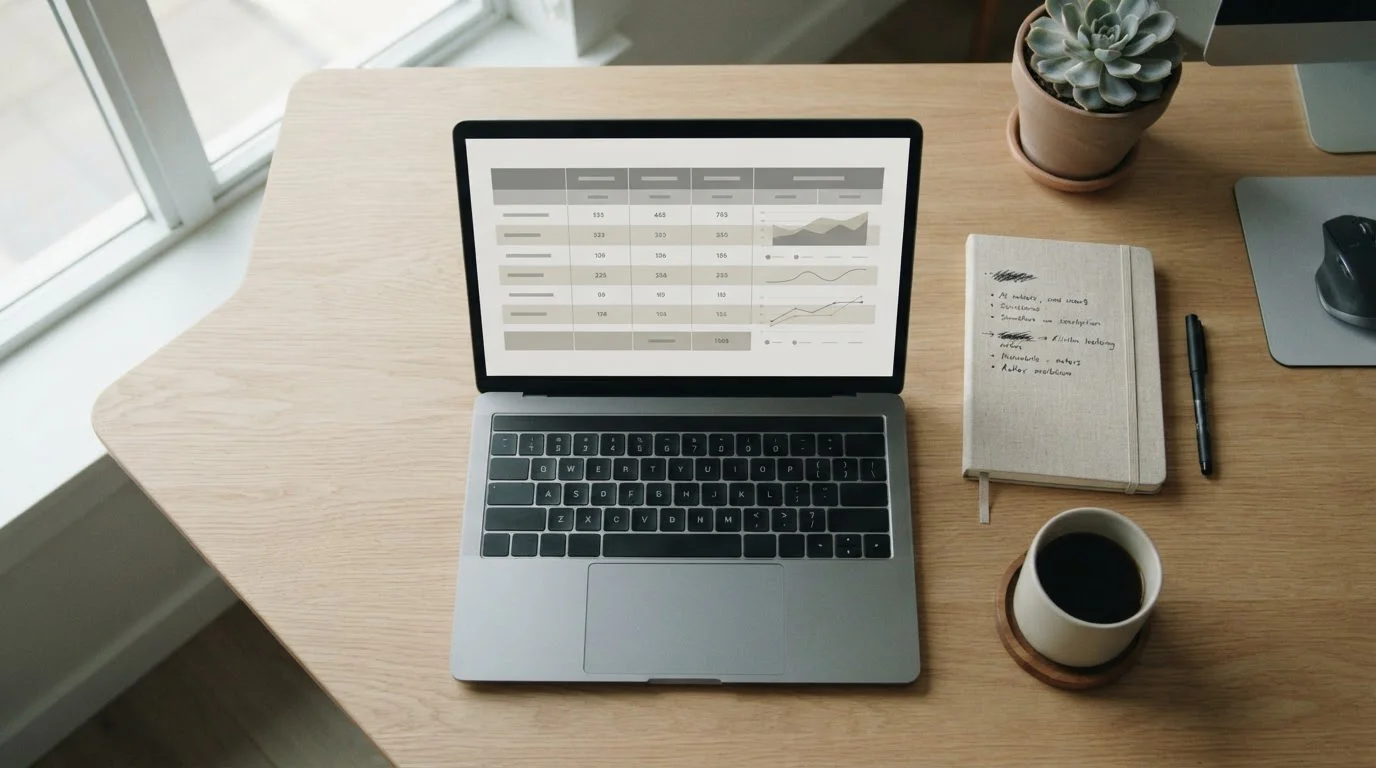 Arbeitsplatz mit Laptop und Notizen für den Vergleich von Wettanbietern