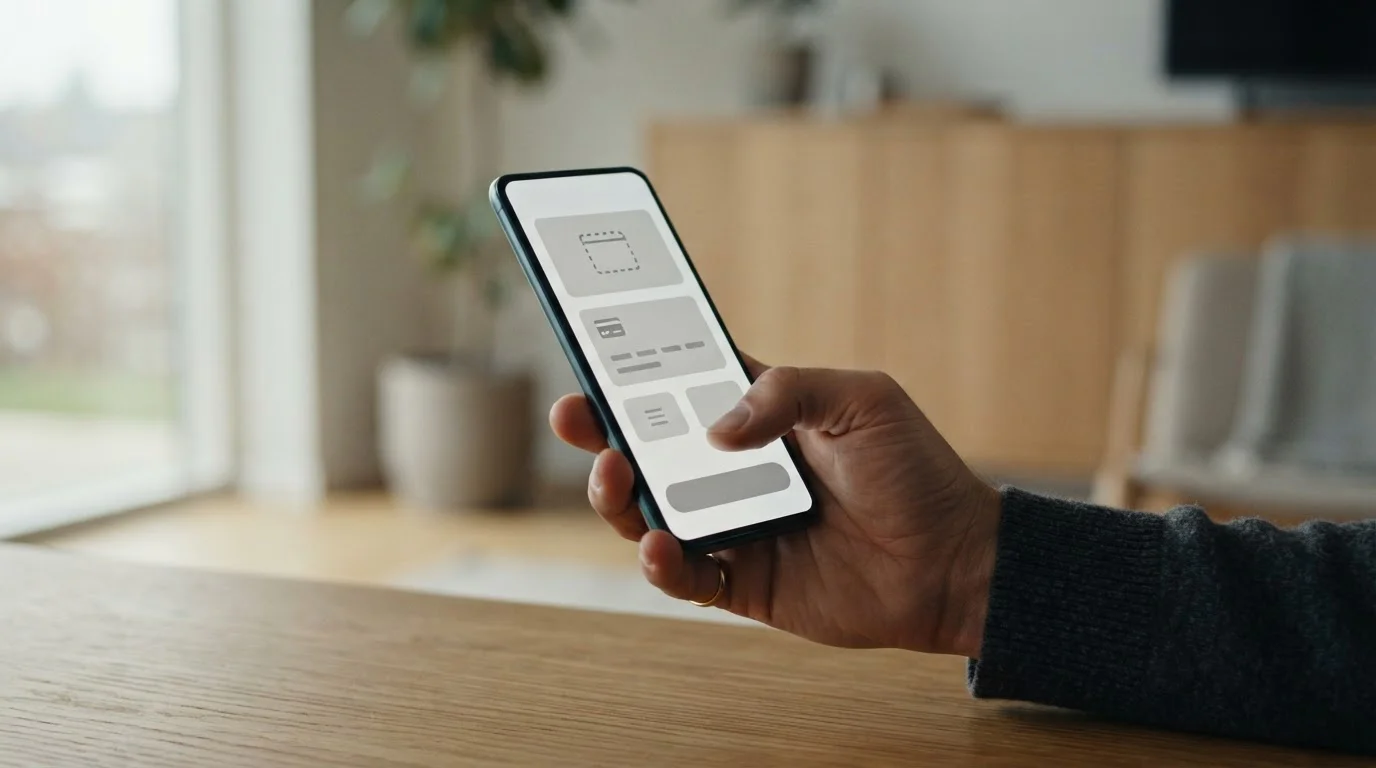 Smartphone zeigt abstrakte Zahlungsoptionen in einer neutralen App-Oberfläche