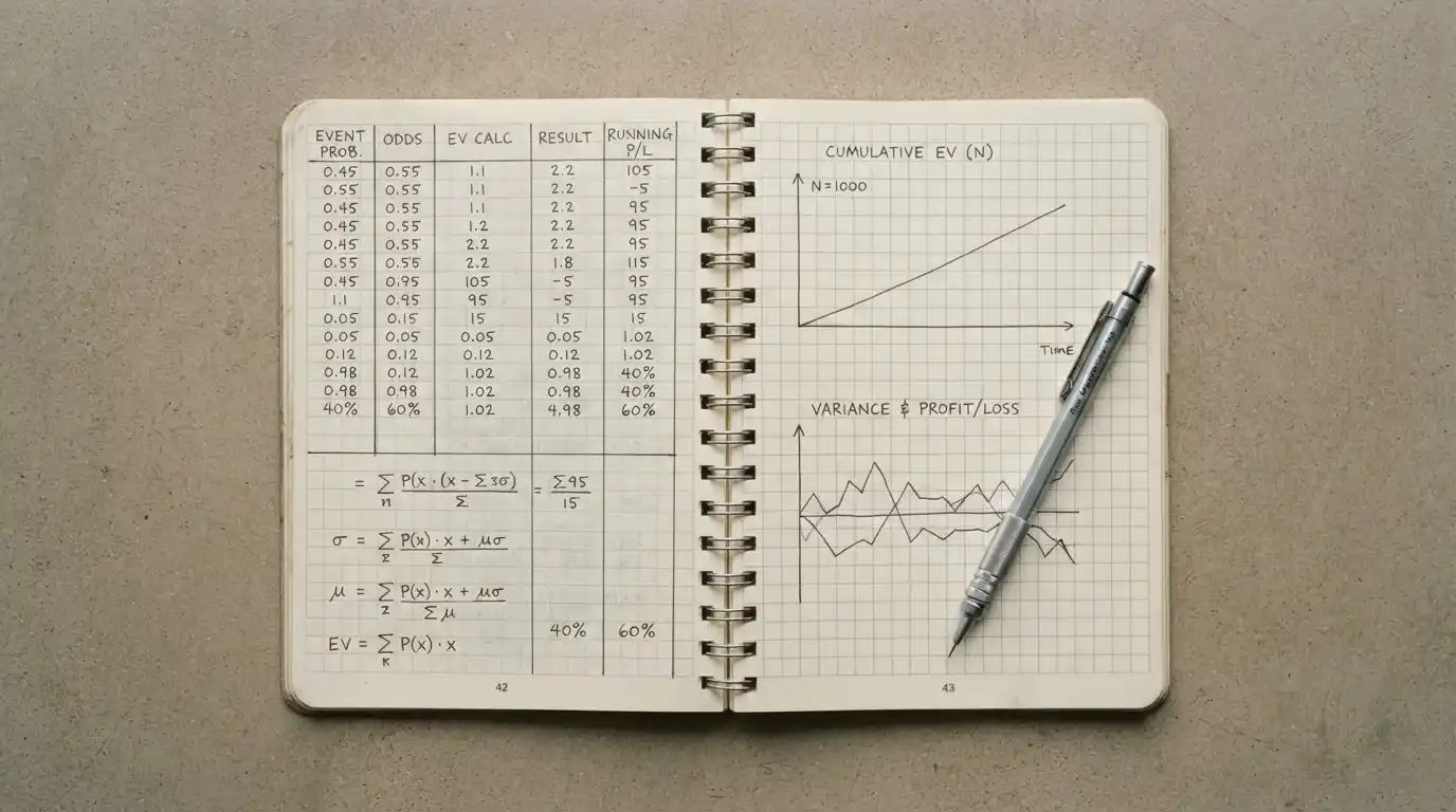 Notizbuch mit Langzeitstatistik zeigt die Mathematik hinter tausend Sportwetten