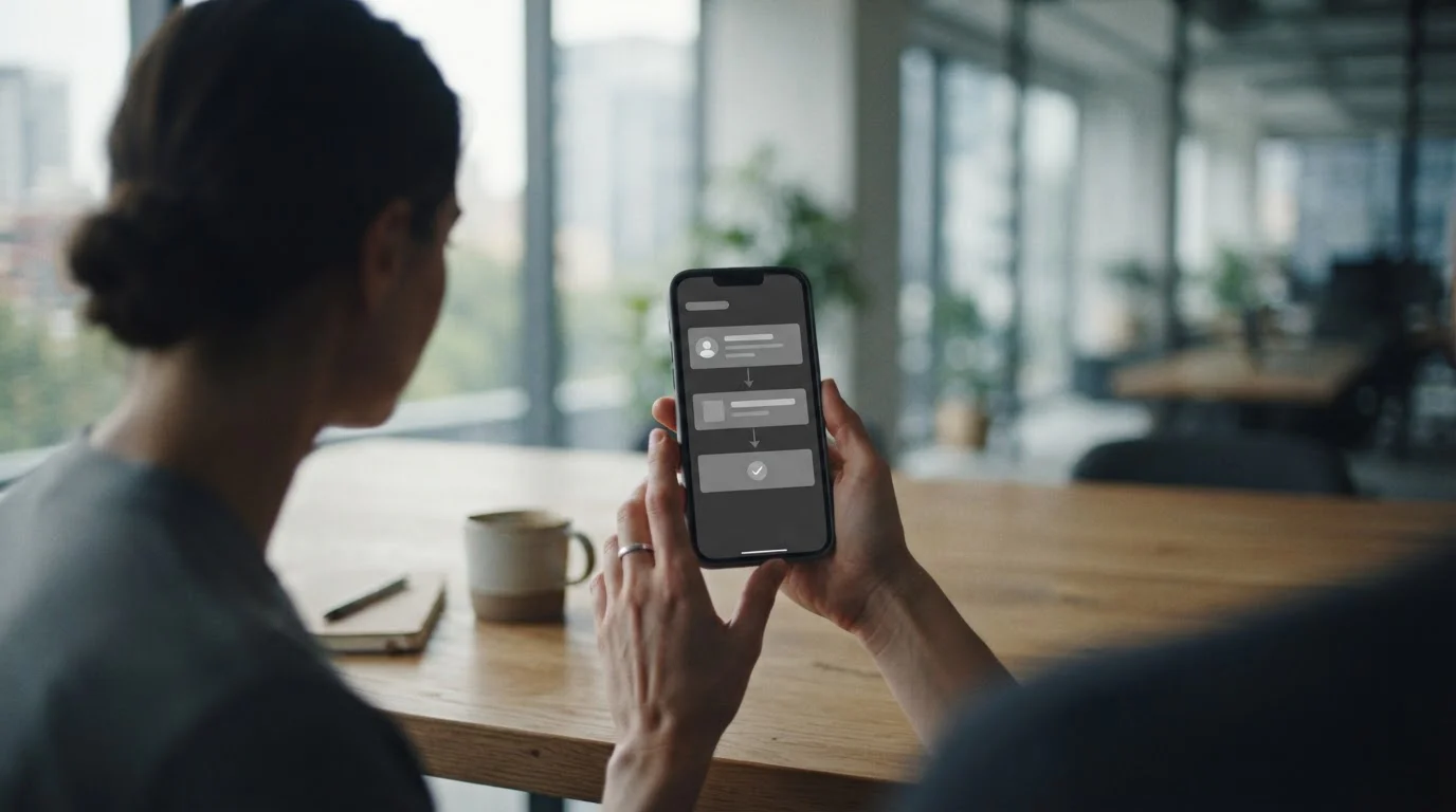 Hände bedienen Smartphone mit Zahlungsvorgang auf neutralem Interface