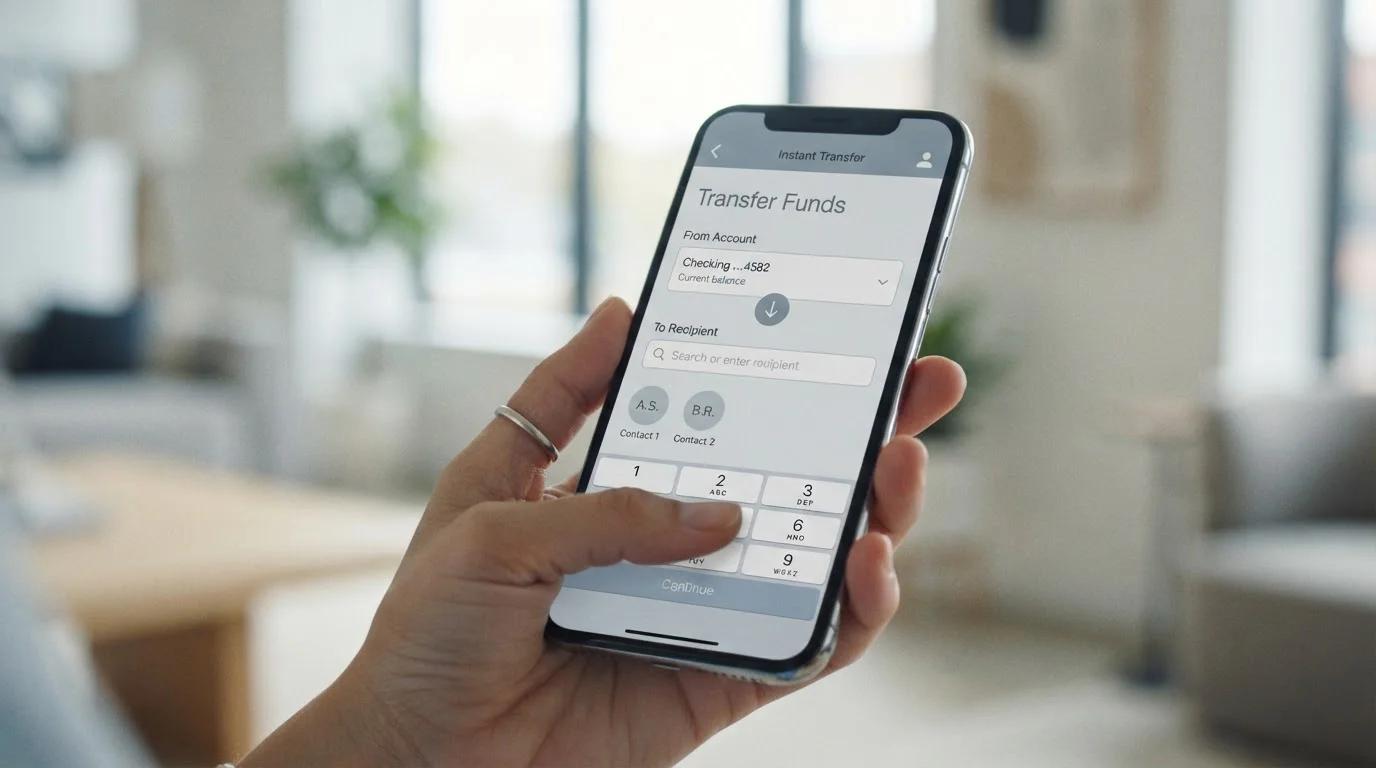 Moderne Banking-App auf Smartphone zeigt SEPA-Instant-Funktion