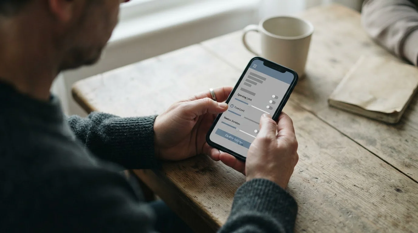 Person setzt Limits in Wett-App auf dem Smartphone