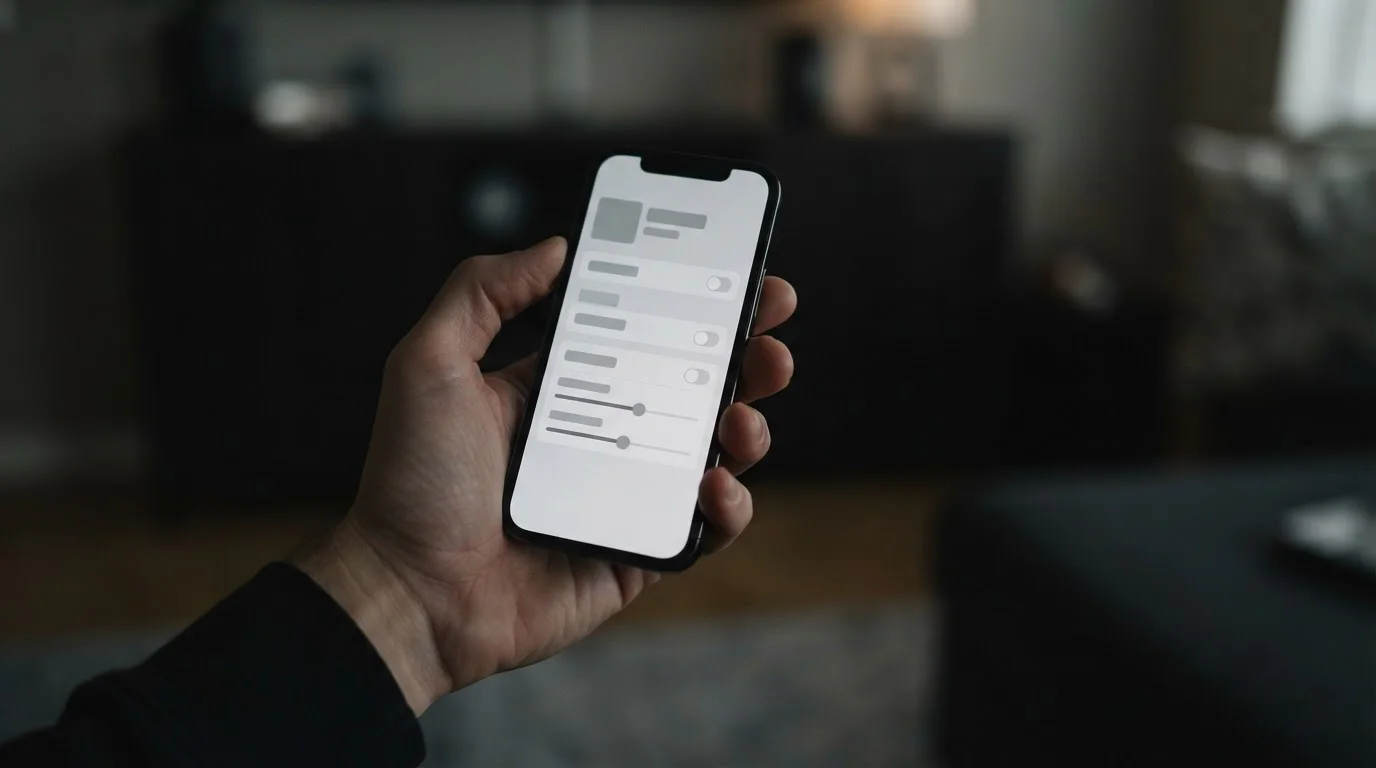 Hand setzt Limit in neutraler App-Oberfläche auf Smartphone-Bildschirm