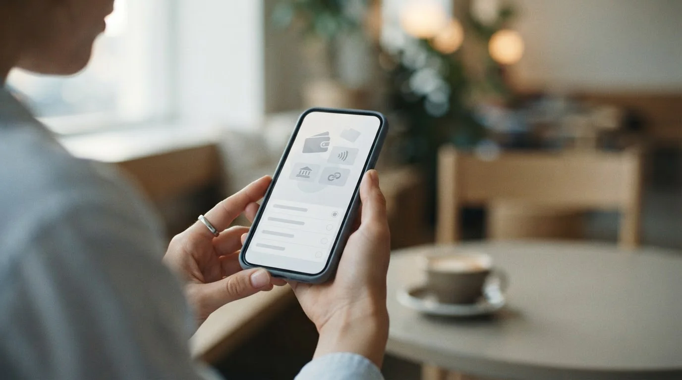 Auswahl von Zahlungsoptionen auf einem Smartphone-Display
