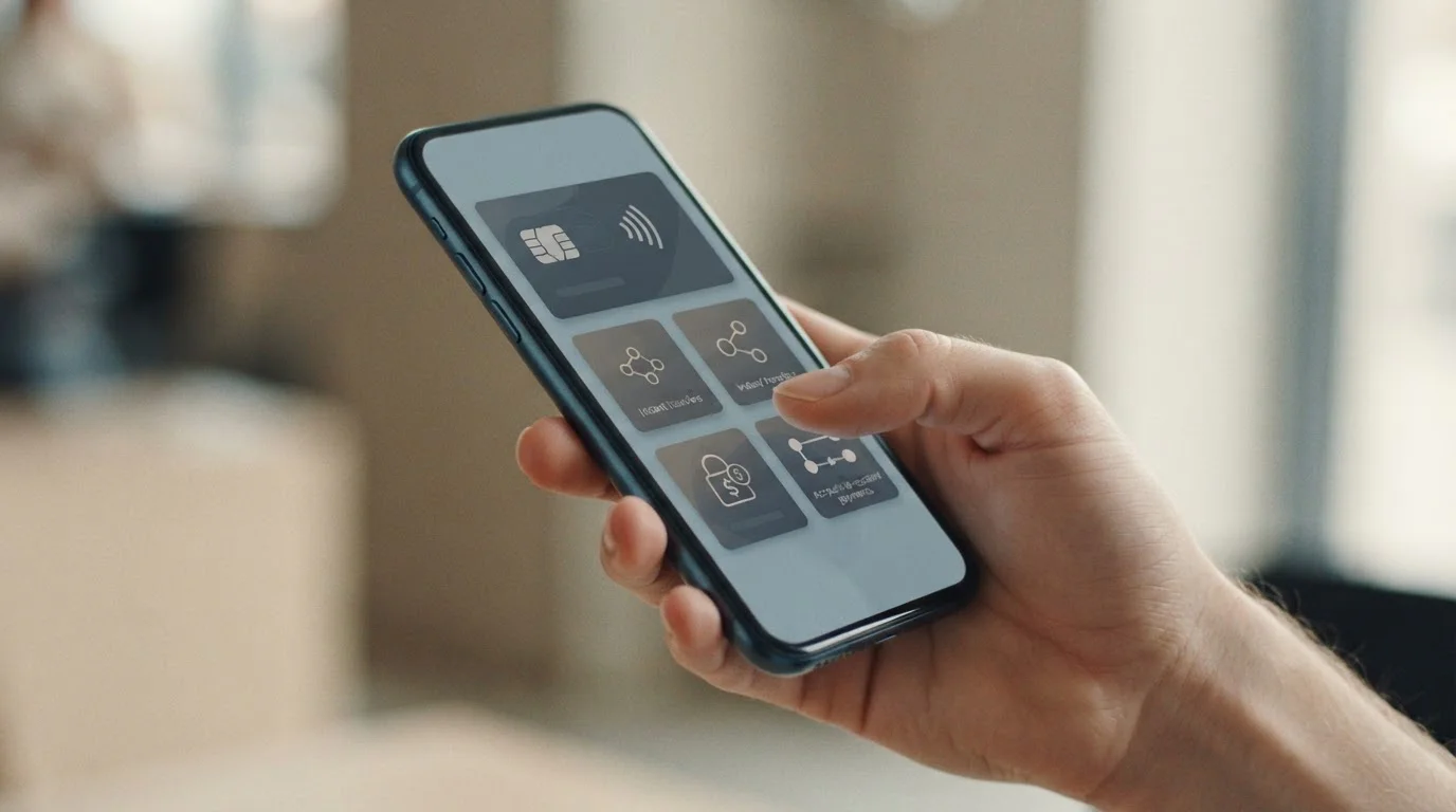 Auswahl verschiedener digitaler Zahlungsmethoden auf Smartphone-Display